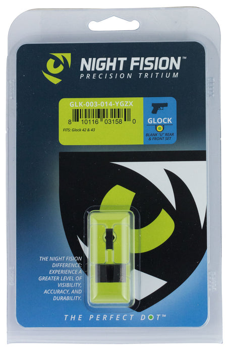 Night Fision GLK003014YGZ Tritium Sight Set  U-Notch Rear Black/Yellow Ring Tritium Front/Black Frame Fits Compatible w/Glock 42/43/43X, Front Post/Rear Dovetail Mount