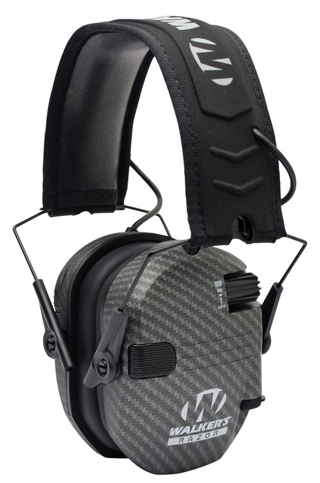 Walker's GWPRSEMCARB Razor Slim Electronic Muff 23 dB Over the Head Carbon Gray/Black Polymer