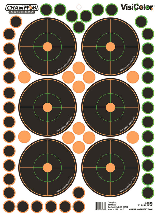 Champion Targets 46135 VisiColor  Self-Adhesive Paper Pistol/Rifle Multi Color 3" Bullseye Includes Pasters 5 Pack