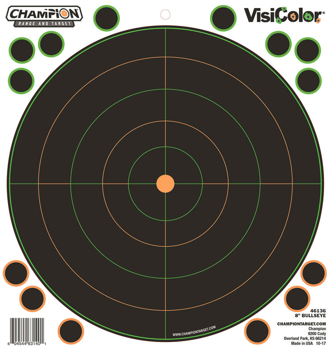 Champion Targets 46136 VisiColor  Self-Adhesive Paper Pistol/Rifle Black/Orange 8" Bullseye Includes Pasters 5 Pack