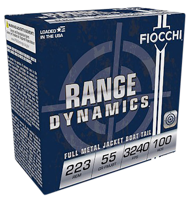 Fiocchi 223ARD10 Range Dynamics  223 Rem 55 gr 3240 fps Full Metal Jacket Boat-Tail (FMJBT) 100 Bx/10 Cs