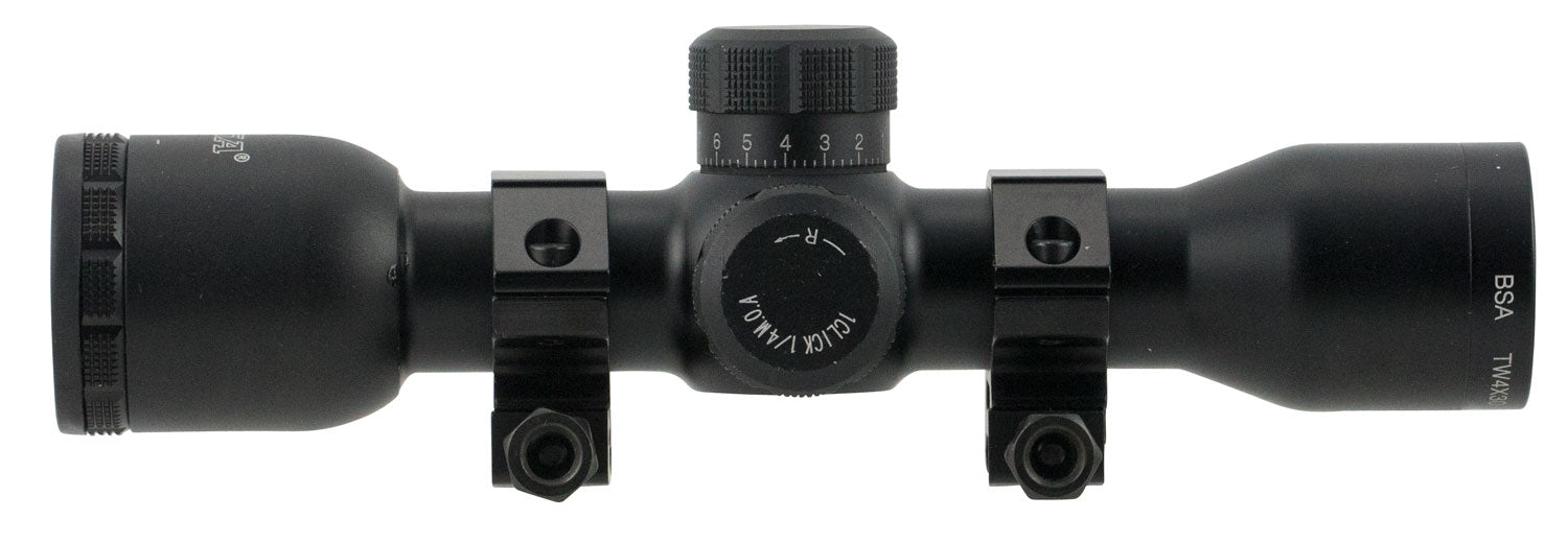 BSA TW4X30 Tactical Weapon  Black Matte 4x 30mm 1" Tube Mil-Dot Reticle Features AR & SKS Mounts & Rings