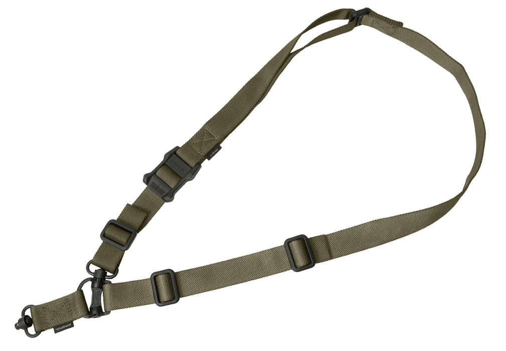 Magpul MAG518-RGR MS4 Sling GEN2 made of Ranger Green Nylon Webbing with 1.25" W, Adjustable One-Two Point Design & 2 QD Push Button Swivels for AR-Platforms