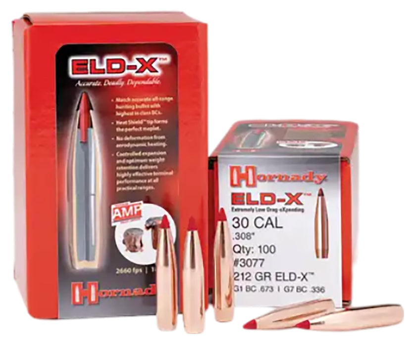 Hornady 3077 ELD-X  30 Cal .308 212 gr Extremely Low Drag eXpanding 100 Per Box/ 15 Case