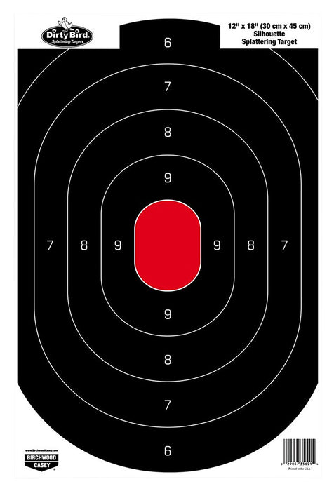 Birchwood Casey 35601 Dirty Bird  Silhouette Tagboard Hanging Pistol 12" x 18" Black/Red White Impact Splatter 100 Per Pkg