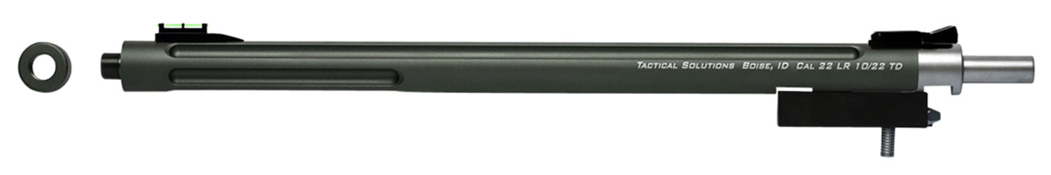 Tactical Solutions 1022TDMOD X-Ring Barrel 22 LR 16.50" OD Green Matte Finish Aluminum Material Bull with Fluting, Threading & Sights for Ruger 10/22 Takedown