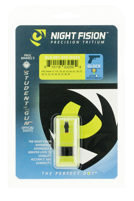 Night Fision GLK001015OGZ Student Of The Gun Accur8 For Glock  Black | Green Tritium Orange Ring Front Sight Green Tritium Black Ring Rear Sight