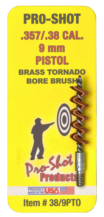 Pro-Shot 389PTO Tornado Bore Brush .38/ 9mm Cal Pistol #8-32 Thread Brass Spiral Wound Loop