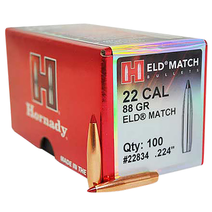 Hornady 22834 ELD Match  22 Cal .224 88 gr Extremely Low Drag Match 100 Per Box/ 25 Case