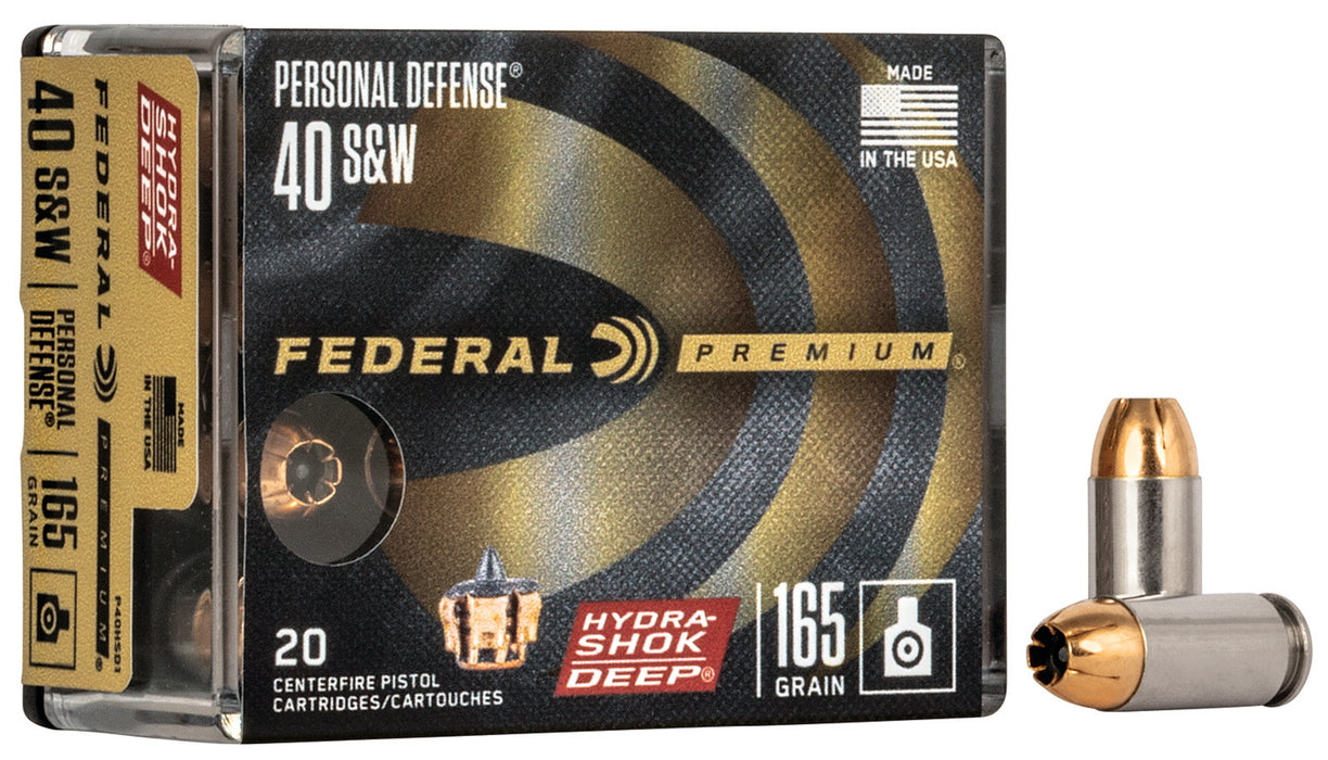 Federal P40HSD1 Premium Personal Defense 40 S&W 165 gr Hydra-Shok Deep Hollow Point 20 Per Box/10 Cs