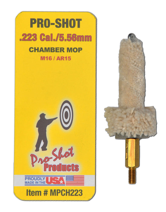 Pro-Shot MPCH223 Chamber Mop Military Style .223 Rem/5.56x45mm NATO AR Platform #8-32 Thread 100% Cotton Mop Brass Core