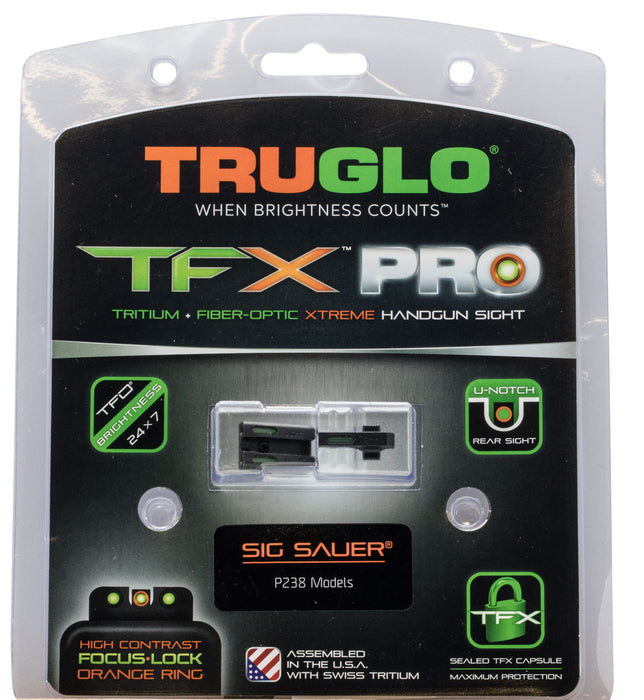 TruGlo TG13SG3PC TFX Pro  Black | Green Tritium & Fiber Optic Orange Outline Front Sight Green Tritium & Fiber Optic Rear Sight