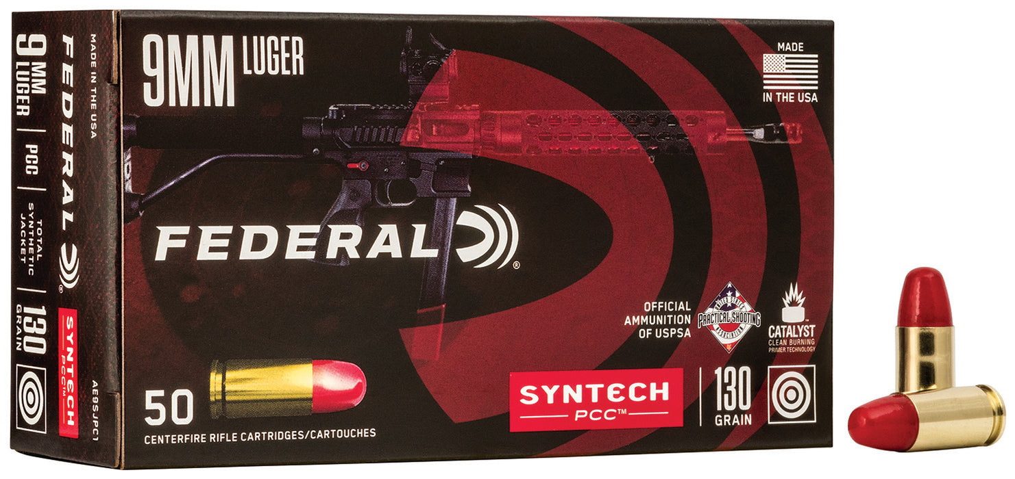 Federal AE9SJPC1 American Eagle Syntech PCC  9mm Luger 130 gr Total Syntech Jacket Flat Nose (TSF) 50 Per Box/10 Cs