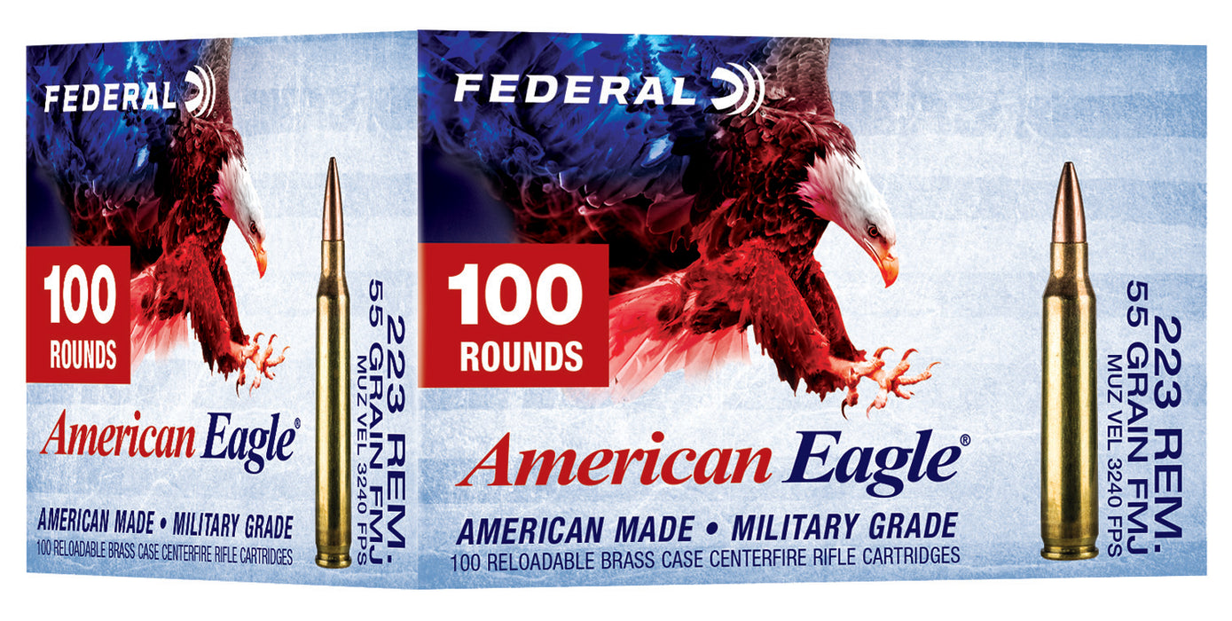 Federal AE223BLF American Eagle  223 Rem 55 gr 3240 fps Full Metal Jacket (FMJ) 100 Bx/5 Cs