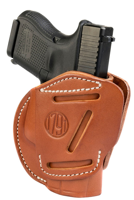 1791 Gunleather 3WH3CBRA 3-Way  IWB/OWB Size 03 Classic Brown Leather Belt Loop Compatible w/ Glock 26 Compatible w/ Ruger LC9 Compatible w/ S&W M&P Shield Ambidextrous Hand