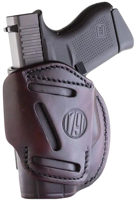 1791 Gunleather 4WH2SBRR 4-Way  IWB/OWB Size 02 Signature Brown Leather Belt Clip Compatible w/Ruger LCP/S&W Bodyguard/Glock 42/43/43X  Right Hand