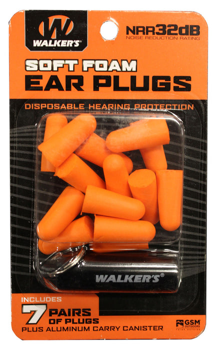 Walker's GWPPLGCANOR Foam Ear Plugs  32 dB Orange Adult 7 Pair