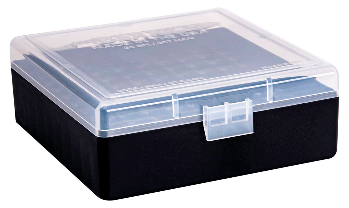 Berry's 15382 Ammo Box  38 Special/ 357 Mag Clear/Black Plastic 1.68" L x 0.40" 100rd