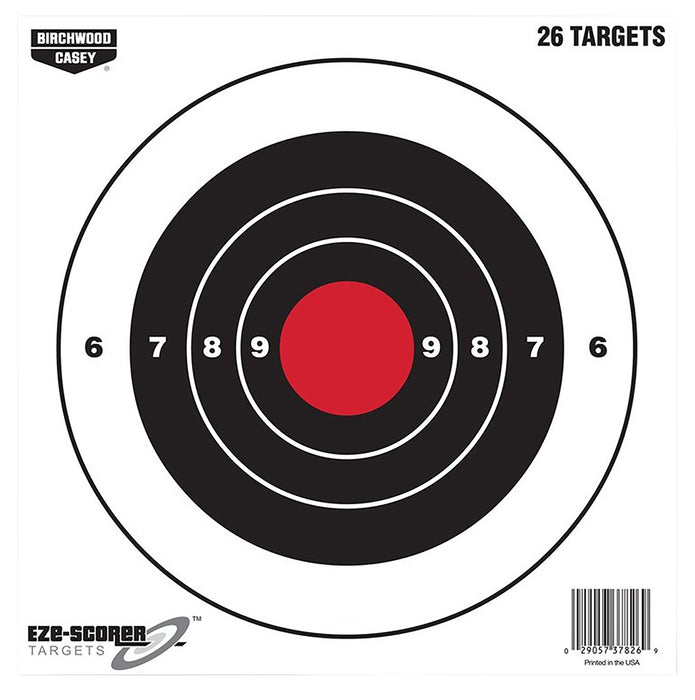 Birchwood Casey 37826 EZE-Scorer  8" Bullseye Paper Hanging Black/Red 26 Per Pkg