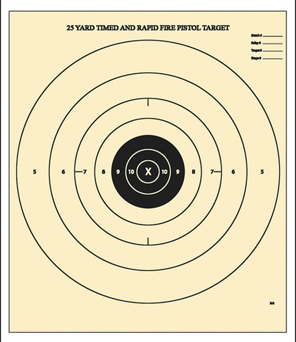 Action Target B8100 Competition NRA Time & Rapid Fire Bullseye Heavy Paper Hanging 25 yds Handgun 21" x 24" Black/White 100 Per Box