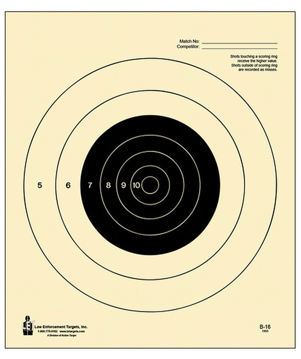 Action Target B16100 Competition NRA Slow Fire Bullseye Tagboard Hanging 25 yds Handgun 10.50" x 12" Black/White 100 Per Box