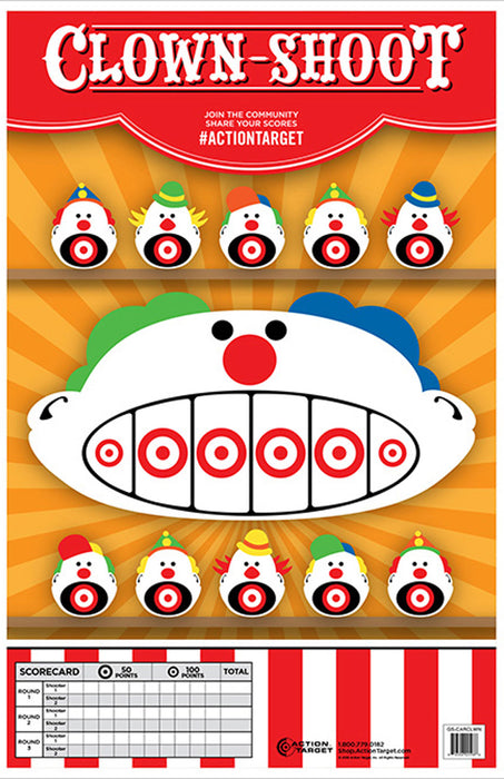 Action Target GSCARCLWN100 Entertainment  Clowns Paper Hanging 23" x 35" Multi-Color 100 Per Box