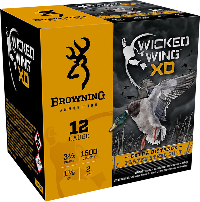 Browning Ammo B193411242 Wicked Wing XD Extra Distance 12 Gauge 3.5" 1 1/2 oz 2 Shot 25 Bx/ 10 Cs