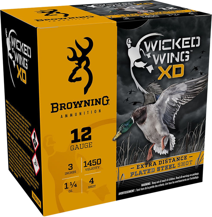 Browning Ammo B193411234 Wicked Wing XD Extra Distance 12 Gauge 3" 1 1/4 oz 1450 fps 4 Shot 25 Bx/10 Cs