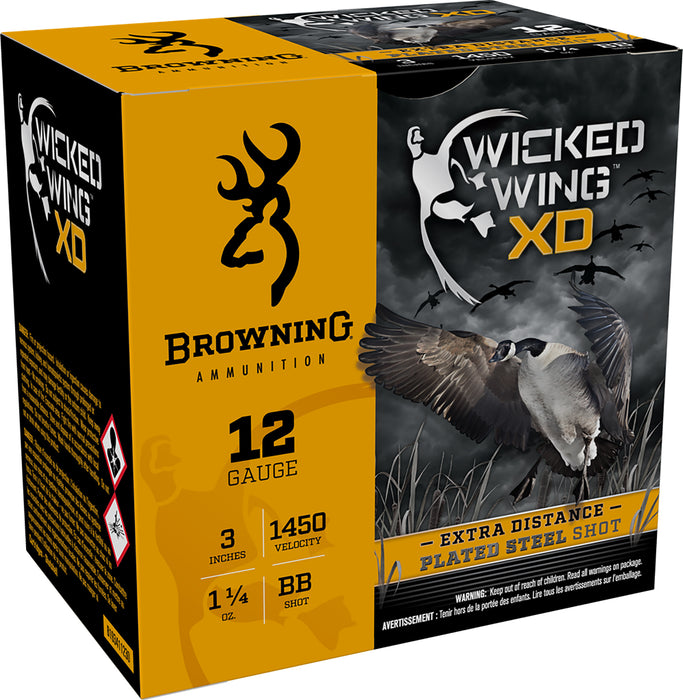 Browning Ammo B193411230 Wicked Wing XD Extra Distance 12 Gauge 3" 1 1/4 oz 1450 fps BB Shot 25 Bx/10 Cs