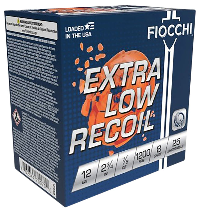 Fiocchi 1278OZ8 Exacta Target Low Recoil Trainer 12 Gauge 2.75" 7/8 oz 1200 fps 8 Shot 25 Bx/10 Cs