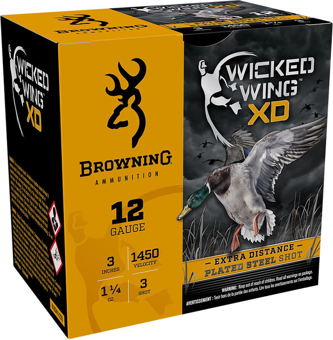 Browning Ammo B193411233 Wicked Wing XD Extra Distance 12 Gauge 3" 1 1/4 oz 1450 fps 3 Shot 25 Bx/10 Cs