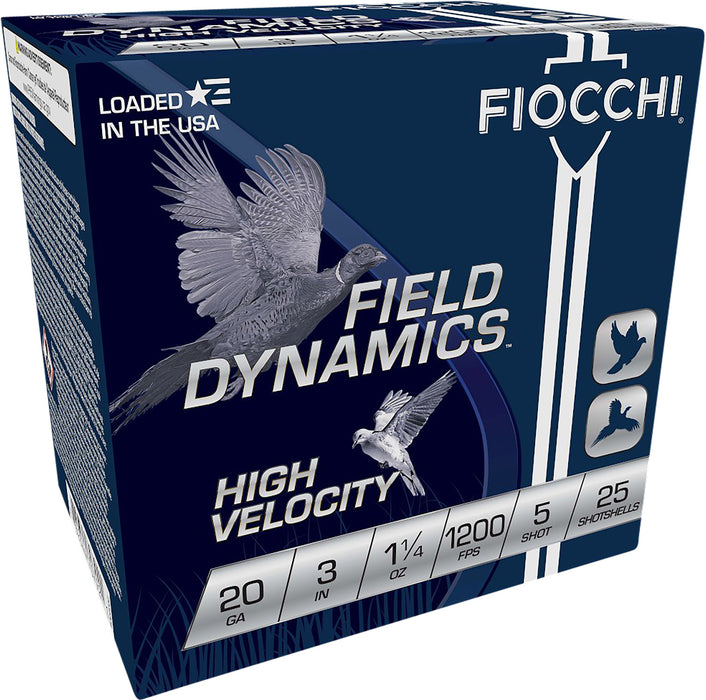 Fiocchi 203HV5 Field Dynamics High Velocity 20 Gauge 3" 1 1/4 oz 1200 fps 5 Shot 25 Bx/10 Cs