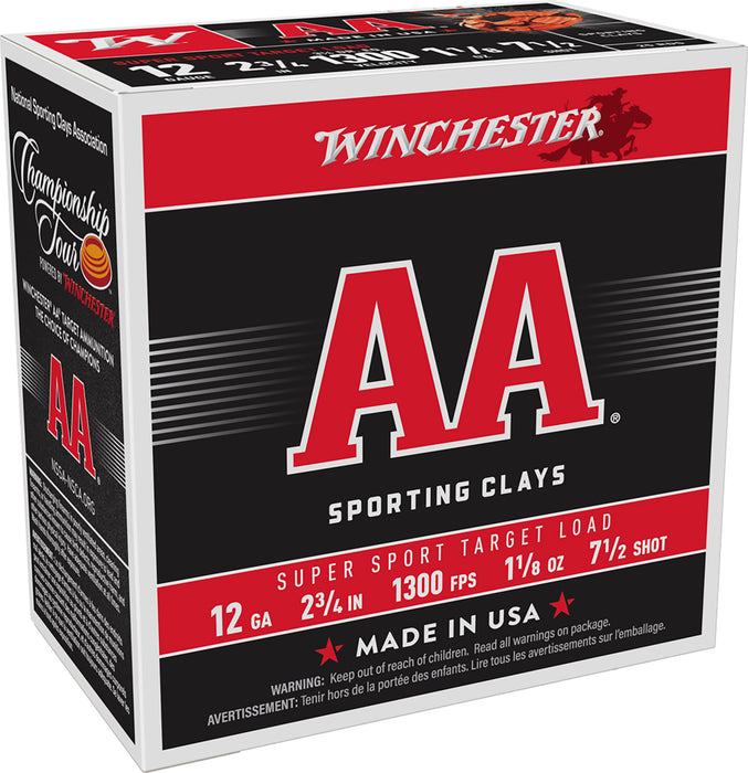 Winchester Ammo AASC127 AA Super Sport Sporting Clay 12 Gauge 2.75" 1 1/8 oz 1300 fps 7.5 Shot 25 Bx/10 Cs