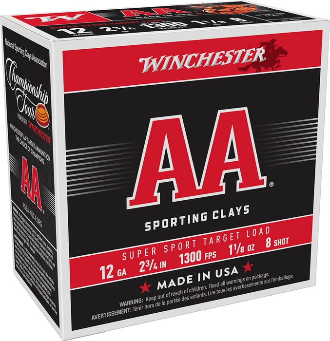 Winchester Ammo AASC128 AA Super Sport Sporting Clay 12 Gauge 2.75" 1 1/8 oz 1300 fps 8 Shot 25 Bx/10 Cs