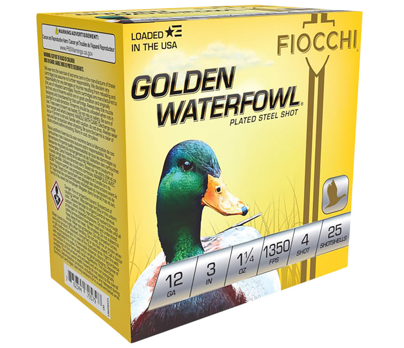 Fiocchi 123SGW4 Golden Waterfowl  12 Gauge 3" 1 1/4 oz 1350 fps 4 Shot 25 Bx/10 Cs