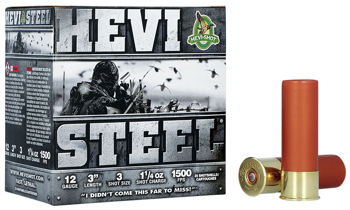 HEVI-Shot HS60003 Hevi-Steel  12 Gauge 3" 1 1/4 oz 1500 fps 3 Shot 25 Bx/10 Cs
