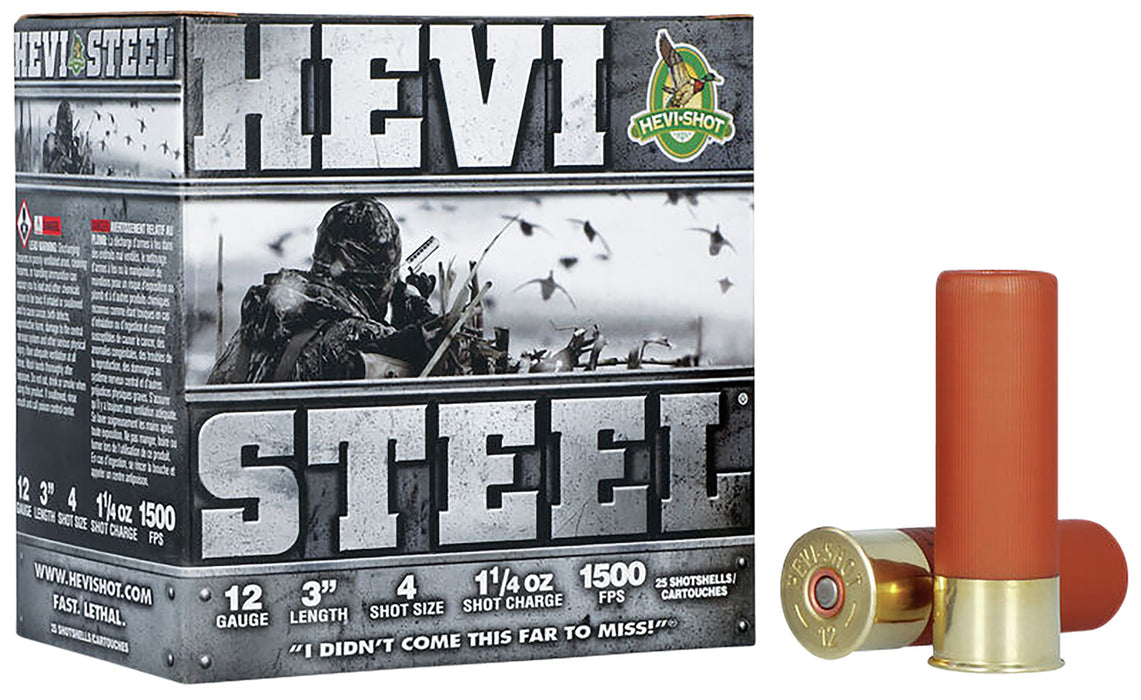 HEVI-Shot HS60004 Hevi-Steel  12 Gauge 3" 1 1/4 oz 1500 fps 4 Shot 25 Bx/10 Cs