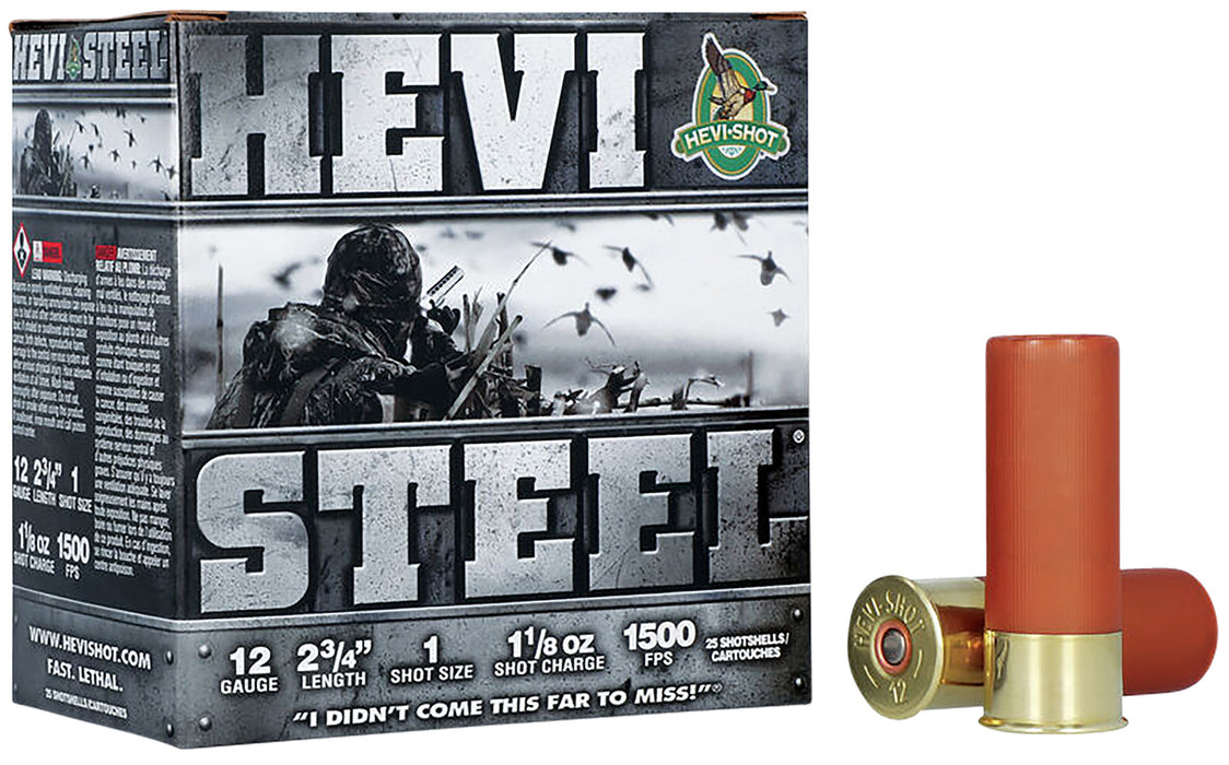 HEVI-Shot HS61221 Hevi-Steel  12 Gauge 2.75" 1 1/8 oz 1500 fps 1 Shot 25 Bx/10 Cs