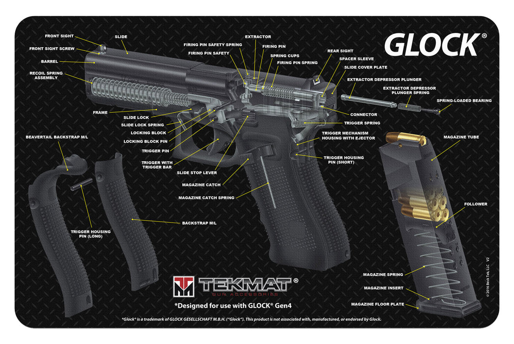 TekMat TEKR17GLOCKCA Glock 3D Cutaway Cleaning Mat 11" x 17"