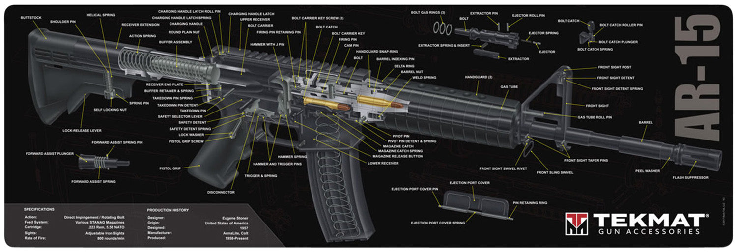 TekMat TEKR36AR15 AR-15 3D Cutaway Cleaning Mat AR-15 Cutaway Diagram 12" x 36"