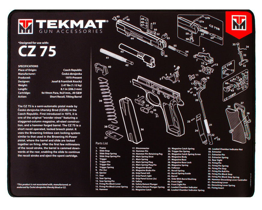 TekMat TEKR20CZ75 CZ 75 Ultra 20 Cleaning Mat CZ-75 Parts Diagram 15" x 20"