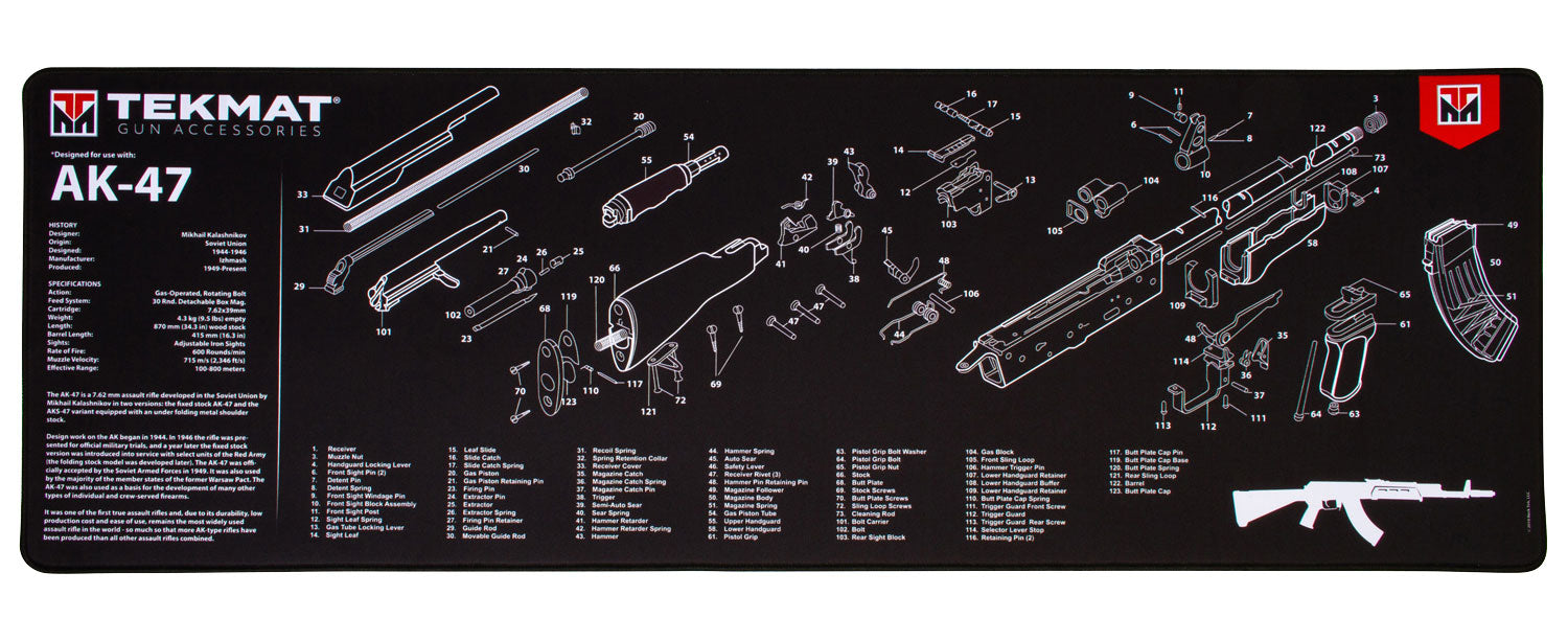 TekMat TEKR44AK47 AK-47 Ultra 44 Cleaning Mat AK-47 Parts Diagram 15" x 44"