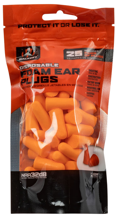 Walker's GWPFP25BAG Foam Ear Plugs  Foam 32 dB In The Ear Orange Adult 25 Pair