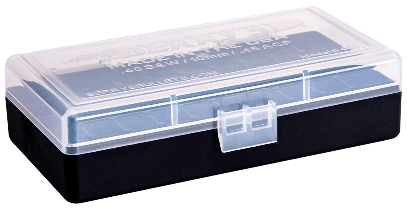 Berry's 67425 Ammo Box  40 S&W/ 45 ACP Clear/Black Polypropylene 1.35" L x 0.48" 50rd