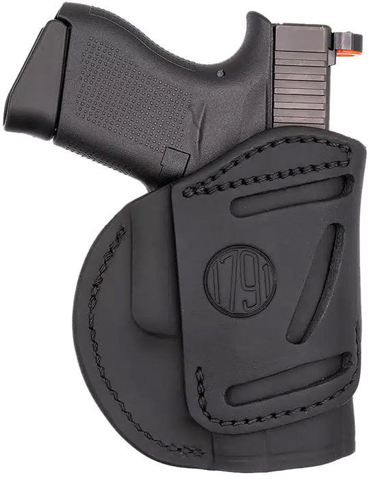 1791 Gunleather 4WH3SBLL 4-Way  IWB/OWB Size 03 Stealth Black Leather Belt Clip Compatible w/Glock 26/Ruger LC9/S&W M&P Shield/2.0 9/40 Left Hand