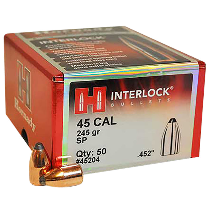 Hornady 45204 InterLock  45 Cal .452 245 gr Spire Point 50 Per Box/ 15 Case