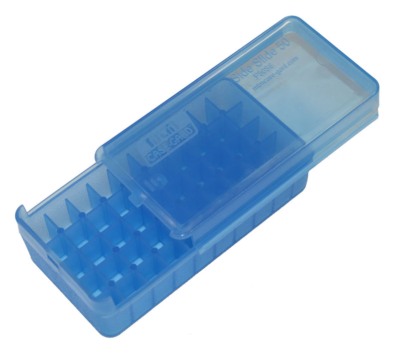 MTM Case-Gard P50SS4524 Side-Slide Ammo Box Pistol Multi-Caliber Handgun Clear Blue Plastic 50rd