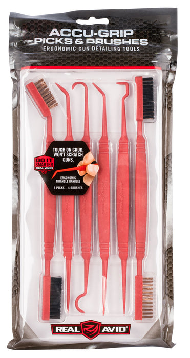 Real Avid AVPBS Accu-Grip Picks & Brushes Rifle/Shotgun Firearm Plastic 8-8.25" Long Resin Bristles 6 Per Pkg