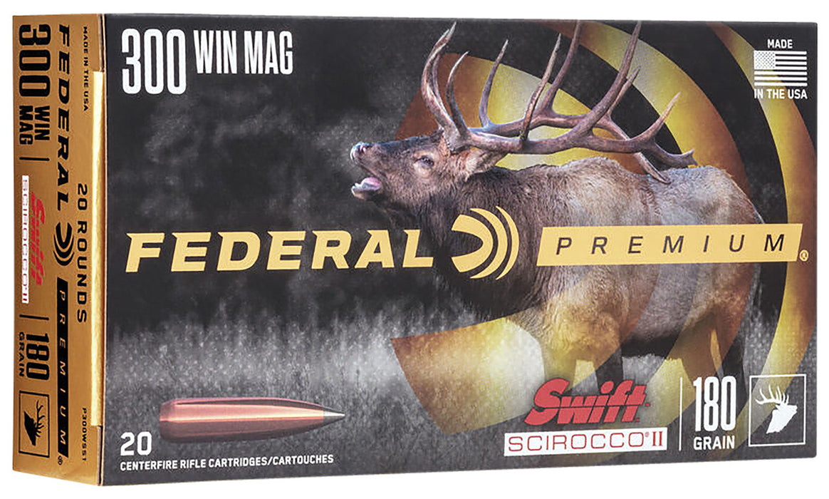 Federal P300WSS1 Premium  300 Win Mag 180 gr 2950 fps Swift Scirocco II 20 Bx/10 Cs