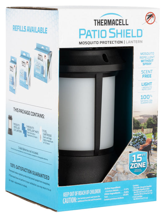 Thermacell PSLL2 Patio Shield Lantern Mosquito Repeller Black Effective 15 ft Odorless Scent Repels Mosquito Effective Up to 12 hrs